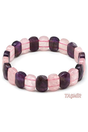 Ametist - Pembe Kuvars Doğal Taş Roleks Bileklik 9 x 14 mm