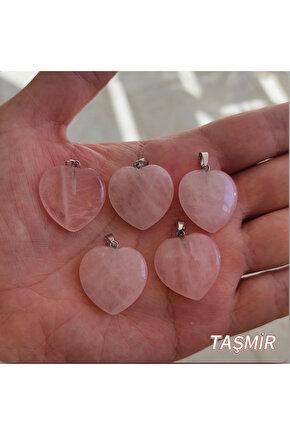 Pembe Kuvars Taşı Kalp Kolye Ucu 1 Adet