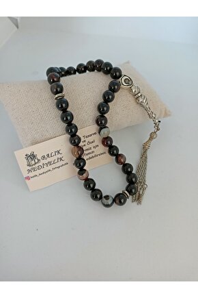 SİYAH AKİK TAŞI TESPİH Ahşap Kutulu  10 mm DOĞALTAŞ TESPİH-1021