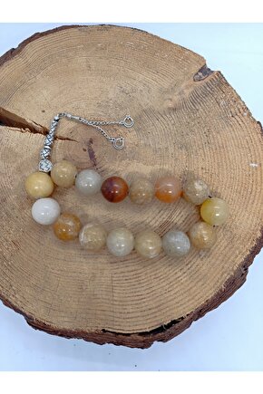 İRİ KESİM DOĞALTAŞ TESPİH Sarı AKİK TAŞI ŞAK ŞAK TESPİH 18mm-1034