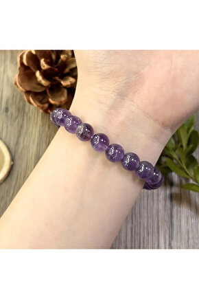 Panik Atak ve Kaygıya Karşı Destek – Doğal Ametist Taşı Bileklik - 100 %100 doğaltaş -elestip ipli