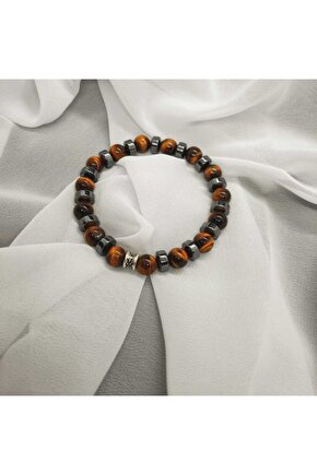 Unisex Kahverengi Kaplangözü Hematit Doğal Taş Bileklik