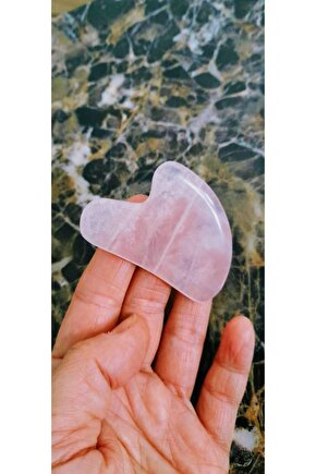Doğaltaş Kalp Pembe Kuvars Gua Sha Yüz Masaj Taşı