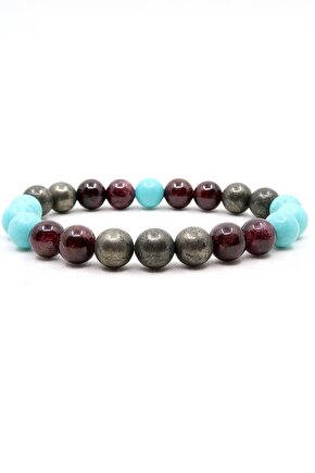 Doğal Taşlı Burç Bilekliği Akrep Burcu Pirit Garnet Turkuaz