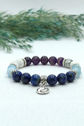 Lapis Lazuli Ve Havlit Karma Doğal Taş Kadın Bileklik Helsinki