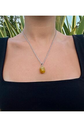 Sitrin Doğal Taş Kolye Ucu Tamburlanmış (47 Cm Zincir Dahil) (sertifikalı)