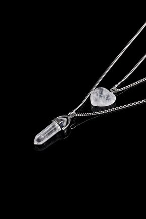 Kristal Kuvars Kalp Ve Çivi Kesim Kolye Set