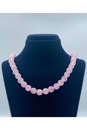 Madagaskar Pembe Kuvars Doğal Taş Kolye 8 Mm Küre Kesim