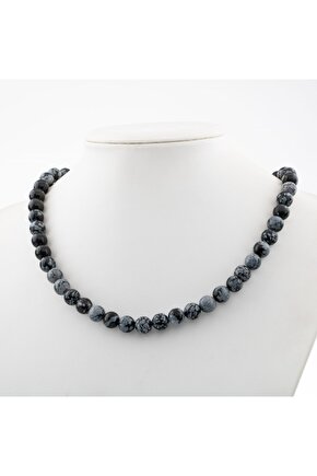 Karlı Obsidyen 8 Mm Dizi Doğal Taş Kolye