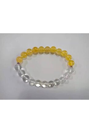 Kristal Kuvars & Dönüşümlü Sitrin Doğal Taş Bileklik 8mm