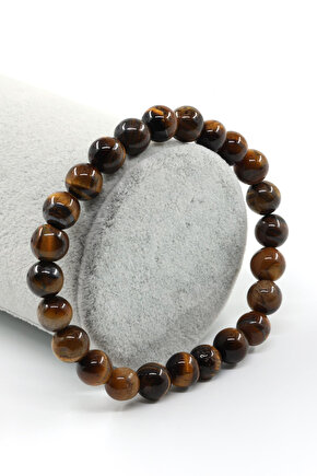 Kaplan Gözü Doğal Taş Bileklik 8 mm Küre Kesim