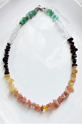 KEHRİBAR, GÜNEŞ TAŞI, SİTRİN, LAL, KRİSTAL KUVARS, AVENTURİN DOĞAL TAŞ KOLYE