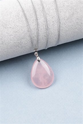 Pembe Kuvars Doğal Taş Kolye