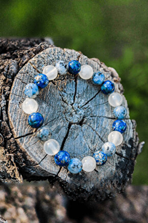 Pozitif Ol Doğal Taş Tılsım Bilekliği Düz 8mm (Lapis Lazuli, Sodalit, Selenit Taşı) Chi-Zen Bileklik