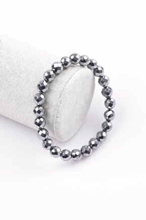 Terahertz Doğal Taş Bileklik 8 mm Fasetli Küre Kesim