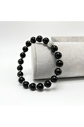 Unisex Beyaz Doğal Taş Necef Dizi Küre Kesim Kolye 8 mm