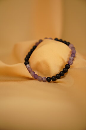 Ametist-Onix 6mm Mat Doğaltaş Bileklik