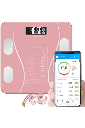 Dijital Baskül Yağ Su Kas Vücut Kitle Endeksi Kilo Ölçer Tartı Bluetooth lu