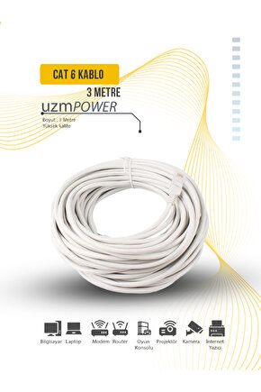 3 Metre Cat6 Kablo Ethernet Adsl Internet Patch 3m