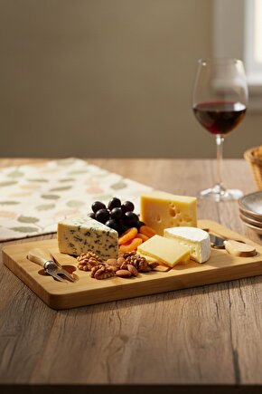 Bambu Peynir Tepsisi - Kahvaltı Bıçağı Çatalı 3ü Set (19X28.8X1.4CM )