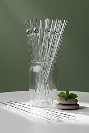 10 Adet Mega Cam Pipet Gülen Surat Geniş Pipet - Pipet Fırçası Hediye