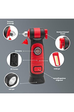 Pilli Mıknarıslı Cam Kırıcı ,Emniyet Kemeri Kesici Acil Durum El Fener (Pil Hediyeli)