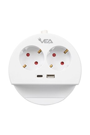 VEA VE- G1102C 2Lİ USB + TYPE-C GİRİŞLİ TELEFON STANDLI 1.5 METRE GRUP PRİZ