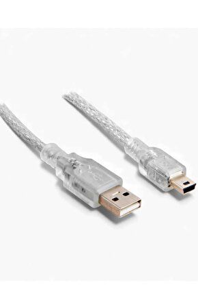 USB 2.0 Şeffaf Mini 5 Pin Kablo 3 Metre – Veri ve Şarj Bağlantı Kablosu