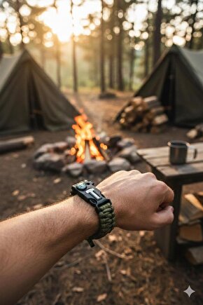 Outdoor Hayatta Kalma Bilekliği – Pusulalı, Düdüklü, Çok Fonksiyonlu