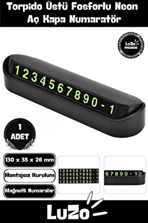 Premium Araç İçi Park Telefon Numarası Torpido Üstü Fosforlu Neon Aç Kapa Numaratör Cam Kartı 1 Adet