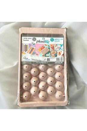 PUDRA PEMBE 33’LÜ KÜRE BUZ KALIBI YUVARLAK BUZ KALIBI 25 x 15 Plastik