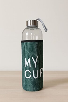 Cam Matara 750 ml Yeşil Kumaş Kılıflı Taşınabilir Su Şişesi