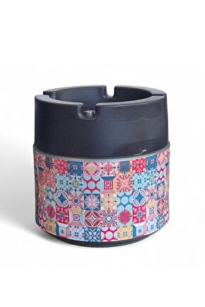 Pastel Mozaik Desenli Cam Hazneli Metal Küllük