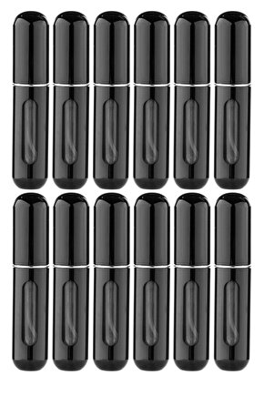 Cep Parfüm Şişesi 8 Ml Doldurulabilir Atomizer - 12 Adet Siyah