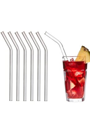 6 Adet Eğik Cam Pipet Isıya Dayanıklı Termisil Cam Pipet 21cm