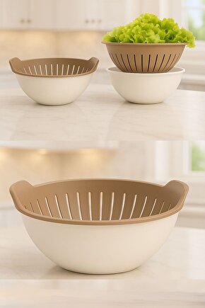 3 Lt Kaseli Süzgeç – Gıdaya Uygun, BPA İçermez, Mikrodalga ve Bulaşık Makinesi Uyumlu -KAHVERENGİ