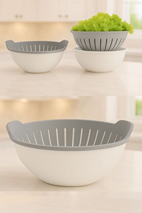 3 Lt Kaseli Süzgeç – Gıdaya Uygun, BPA İçermez, Mikrodalga ve Bulaşık Makinesi Uyumlu -GRİ