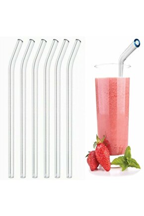 Eğik Cam Pipet,kırılmaz Kalın Cam Yıkanabilir Eğimli Cam Pipet (6 Adet)