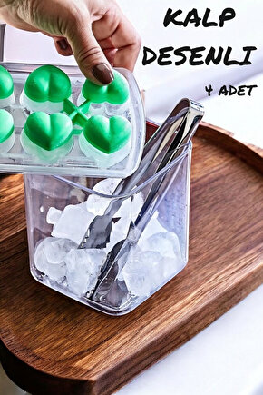 4 Adet Plastik Buz Kalıbı Bas Çıkar Kalp Desenli