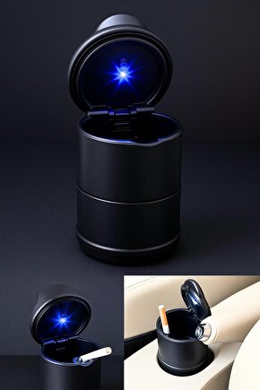 LED Işıklı Araç İçi Oto Küllük Siyah – Kokusuz, Işıklı, Kapaklı Tasarım