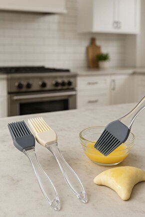 2’li Silikon Yağlama Fırçası Seti - Isıya Dayanıklı Şeffaf Saplı Hamur Pasta Mutfak Fırçası