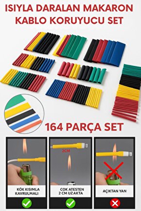 164 Parça Set Isıyla Daralan Makaron Kablo Koruyucu Kılıf