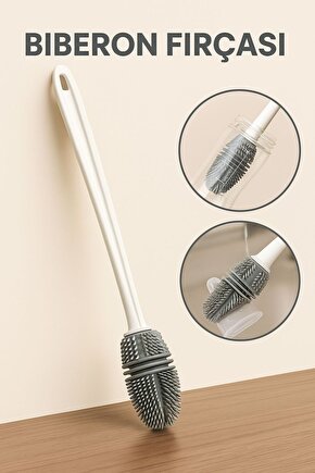 Silikon Kaliteli Uzun Saplı Şişe Bardak Kavanoz Matara Biberon Emzik Yıkama Fırçası
