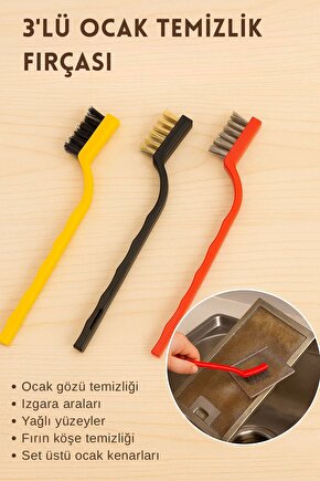 3’lü Ocak Temizlik Fırçası Seti – Metal, Pirinç ve Naylon Kıl
