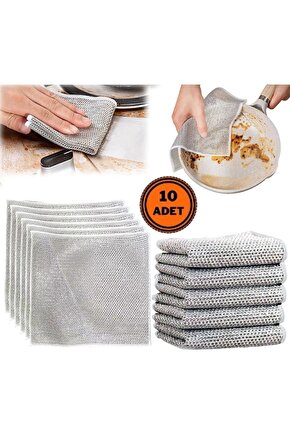 Main Shop 10 Adet Tel Bulaşık Bezi Çizmez Bulaşık Teli Çelik Bez 20x20 Cm Çift Katmanlı M-602
