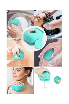 Duş Jeli Ve Şampuan Hazneli Silikon Fırça Kese Masaj Fonksiyonlu Vücut Temizleme Banyo Lifi
