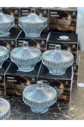 Crown Kapaklı Cam Şekerlik Pintrest Şekerliği Lokumluk Cam 1 Parça Turuncu