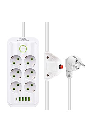 Vea Va-21564 6lı 4 Usbli 1.5 Metre Akım Korumalı Priz Beyaz 323089