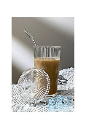 Cam Origami Bardak Çizgili Kapaklı Pipetli Bardak Pinterest Bardak Soğuk Kahve Kokteyl Bubble Tea
