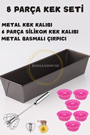 8 Parça Pasta Seti Metal Kek Kalıbı 6lı Mufin Silikon Kek Kalıbı Yumurta Çırpıcı